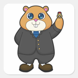 Pegatina Cuadrada Hamster as Groom con anillo Boda