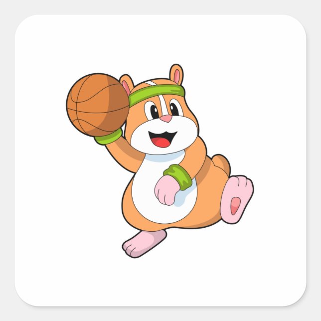 Pegatina Cuadrada Hamster como jugador de baloncesto con baloncesto (Anverso)