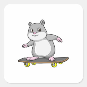 Pegatina Cuadrada Hámster como Skater con Skateboard
