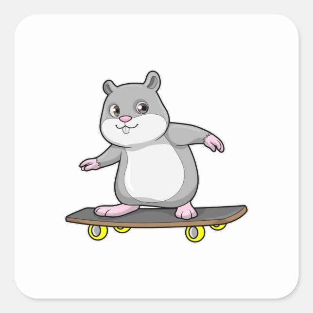 Pegatina Cuadrada Hámster como Skater con Skateboard (Anverso)