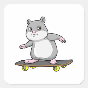 Pegatina Cuadrada Hámster como Skater con Skateboard
