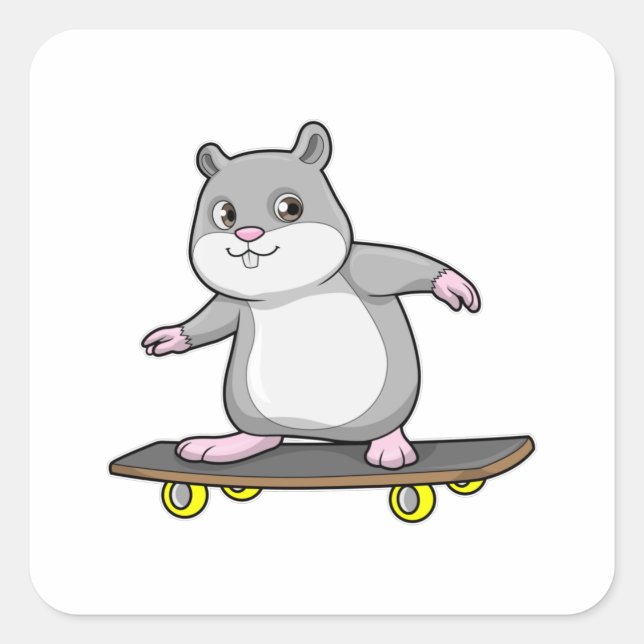 Pegatina Cuadrada Hámster como Skater con Skateboard (Anverso)