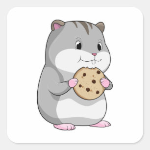 Pegatina Cuadrada Hamster con Cookie