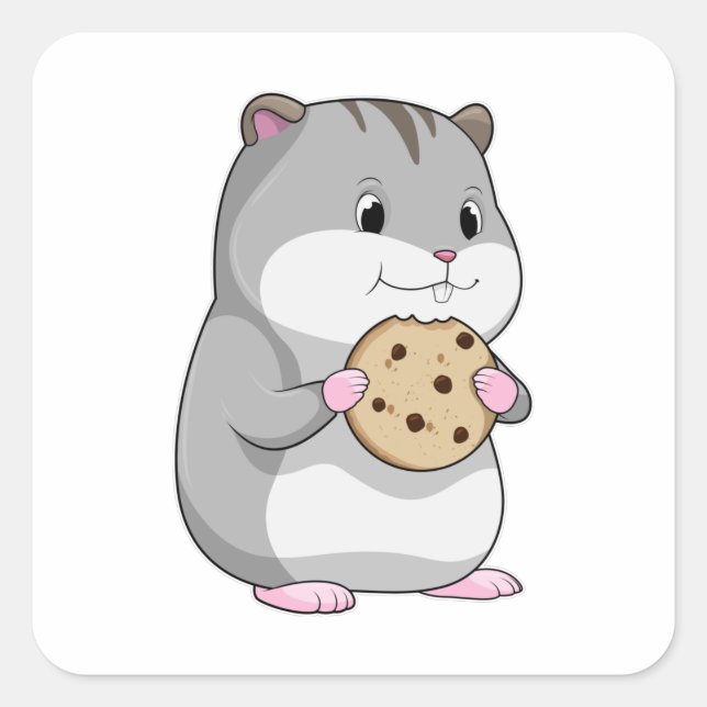 Pegatina Cuadrada Hamster con Cookie (Anverso)