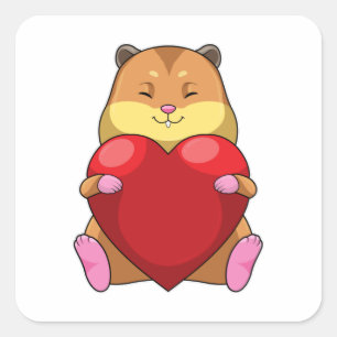 Pegatina Cuadrada Hámster con corazón