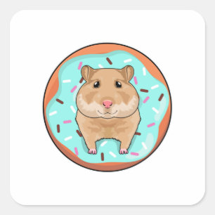 Pegatina Cuadrada Hamster con Donut