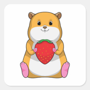 Pegatina Cuadrada Hamster con fresa