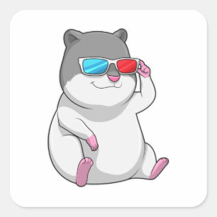 Pegatina Cuadrada Hamster con gafas