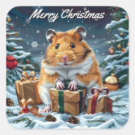Pegatina Cuadrada Hamster con regalos Navidades Navidades