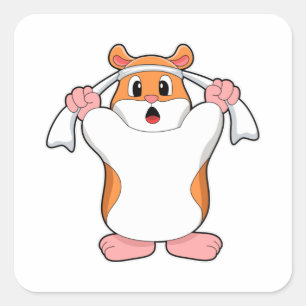 Pegatina Cuadrada Hamster con toalla