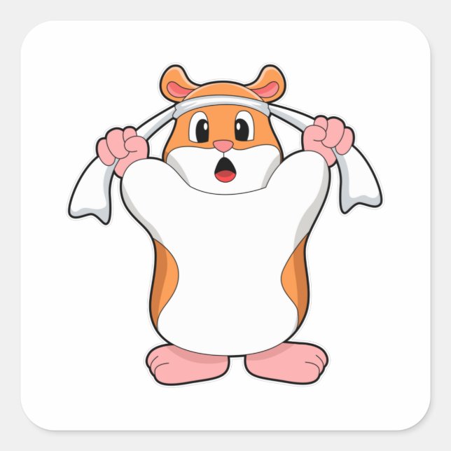 Pegatina Cuadrada Hamster con toalla (Anverso)