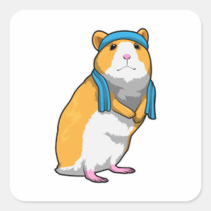 Pegatina Cuadrada Hamster en Fitness con toalla