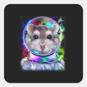 Pegatina Cuadrada Hamster gris como astronauta explorando el espacio