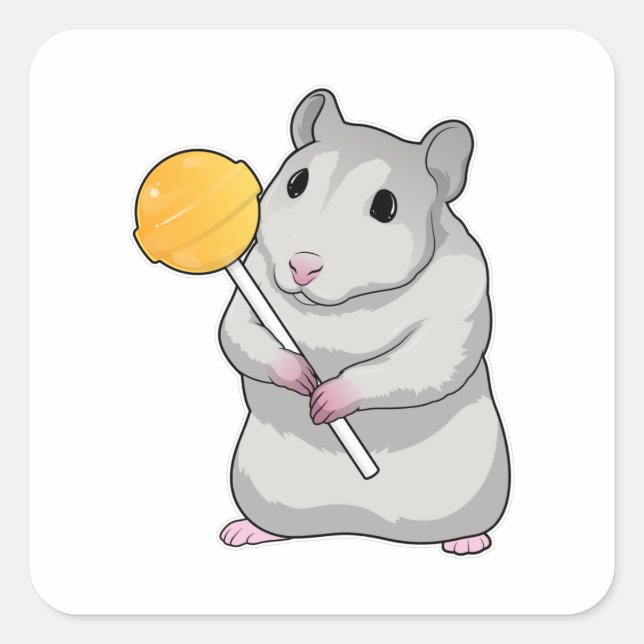 Pegatina Cuadrada Hamster Lollipop (Anverso)