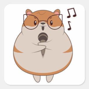 Pegatina Cuadrada Hamster - Música con micrófono
