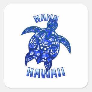 Pegatina Cuadrada Hana Hawaii Vacaciones Tortuga Tribal