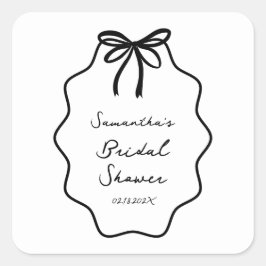 Pegatina Cuadrada Hand Drawn Coquette Bow Despedida de Soltera 