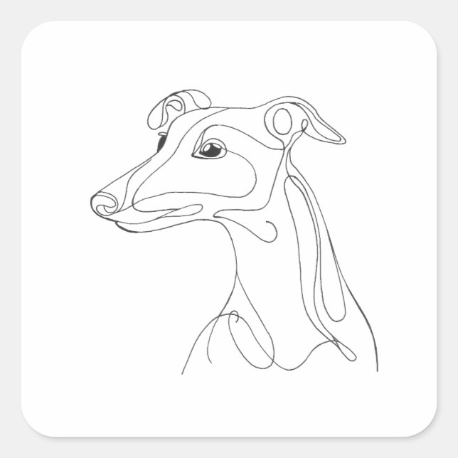 Pegatina Cuadrada Hand Drawn Greyhound Line Art - Minimalist Design (Anverso)