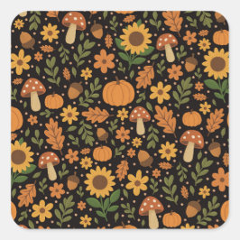 Pegatina Cuadrada Hand Drawn Rustic Fall Pattern Sticker