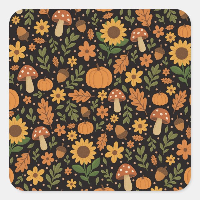 Pegatina Cuadrada Hand Drawn Rustic Fall Pattern Sticker (Anverso)