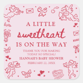 Pegatina Cuadrada Hand Drawn Valentine Little Sweetheat Baby Shower