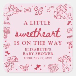 Pegatina Cuadrada Hand Drawn Valentine Little Sweetheat Baby Shower