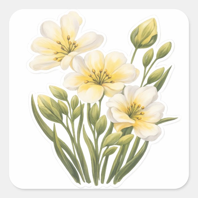 Pegatina Cuadrada Hand Painted Yellow Flowers Sticker (Anverso)