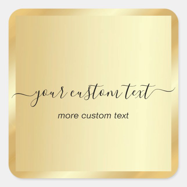 Pegatina Cuadrada Hand Script Gold Template Your Custom Text Trendy (Anverso)