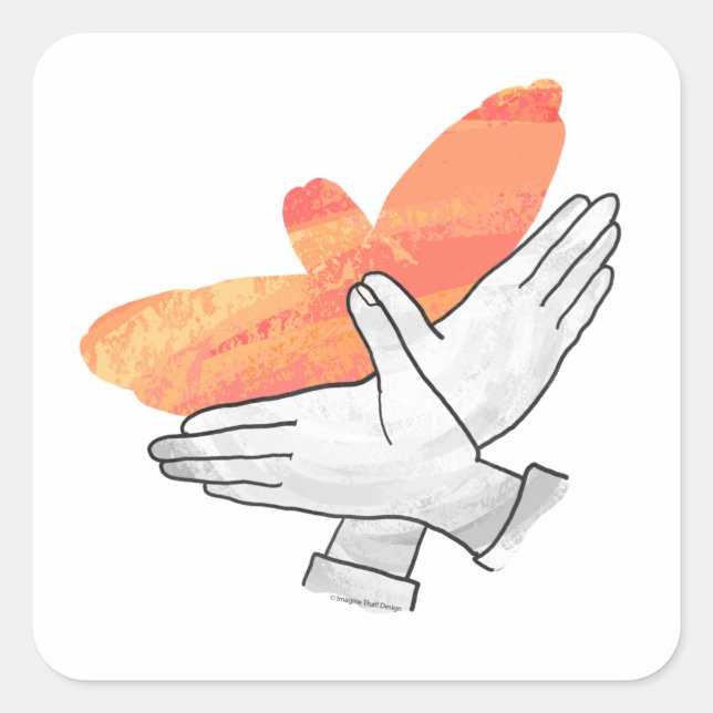 Pegatina Cuadrada Hand Silhouette Eagle Naranja (Anverso)