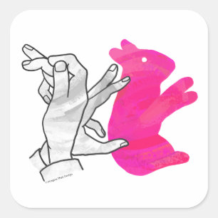 Pegatina Cuadrada Hand Silhouette Rabbit Pink