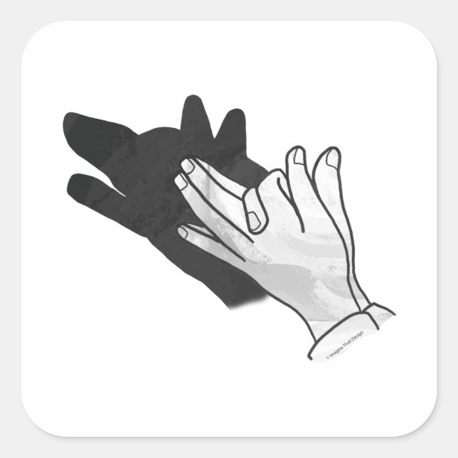 Pegatina Cuadrada Hand Silhouette Wolf (Anverso)