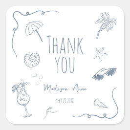 Pegatina Cuadrada HandDrawn Beach Doodle Thank You Bridal Shower