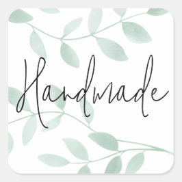Pegatina Cuadrada Handmade small business with watercolor leafs