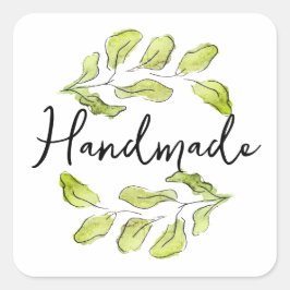 Pegatina Cuadrada Handmade with green watercolor leafs