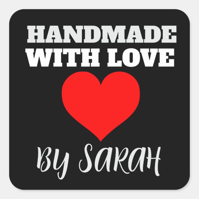 PEGATINA CUADRADA HANDMADE WITH LOVE CUSTOM STICKERS (Anverso)