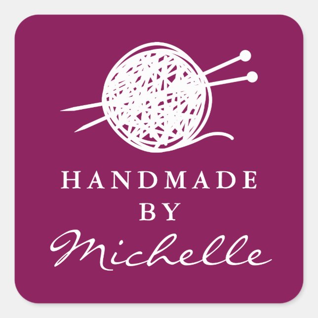 Pegatina Cuadrada Handmade wool knitting thread bundle logo custom (Anverso)