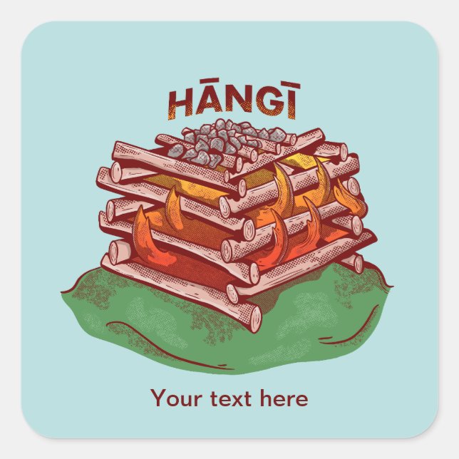 Pegatina Cuadrada Hangi Maori Cocinar Comida Kai (Anverso)