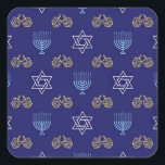 Pegatina Cuadrada Hannukah Menorah stars dreidels<br><div class="desc">Celebrar Hanukkah</div>