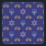 Pegatina Cuadrada Hannukah Menorah stars dreidels<br><div class="desc">Celebrar Hanukkah</div>