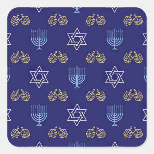 Pegatina Cuadrada Hannukah Menorah stars dreidels
