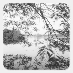 Pegatina Cuadrada Hanoi Vietnam, vista del lago Hoan Kiem