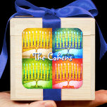 Pegatina Cuadrada Hanukkah 4 Menorah Amarillo Azul Verde Rojo Negrit<br><div class="desc">Una foto de primer plano de 4 fotos de artsy menorah de colores brillantes te ayuda a inaugurar las vacaciones de Hanukkah. Sienta el calor y la alegría de la temporada de vacaciones cada vez que usas este impresionante y colorido pegatina Hanukkah. En mi colección de la tienda "Hanukkah Colorful,...</div>