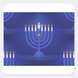 Pegatina Cuadrada hanukkah azul feliz