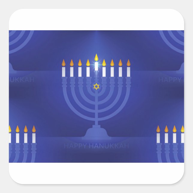 Pegatina Cuadrada hanukkah azul feliz (Anverso)
