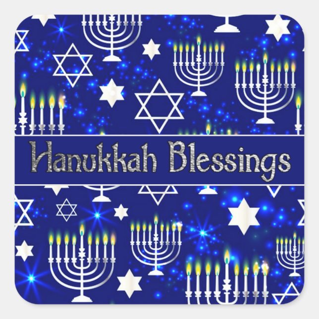 Pegatina Cuadrada Hanukkah Blessings Menorah (Anverso)