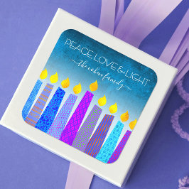 Pegatina Cuadrada Hanukkah Blue Boho Velas Turquoise Paz Amor
