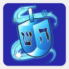 Pegatina Cuadrada Hanukkah con Dreidel