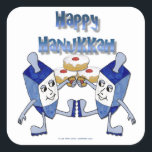 Pegatina Cuadrada Hanukkah Dancing Dreides y Jelly Doughnut<br><div class="desc">Está viendo la colección Lee Hiller Designs of Home and Office Decor, Apparel, Gifts and Collectibles. Los diseños incluyen la fotografía Lee Hiller y la colección de arte digital de medios mixtos. Puedes ver su fotografía de la naturaleza en http://HikeOurPlanet.com/ y seguir su blog de senderismo dentro del Parque Nacional...</div>