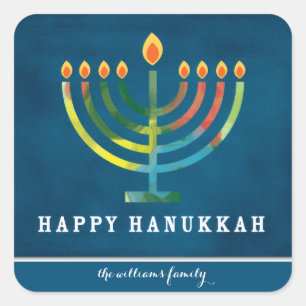 Pegatina Cuadrada Hanukkah Feliz Personalizado