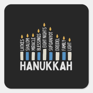 Pegatina Cuadrada Hanukkah Festividad Judía Menorah Jew